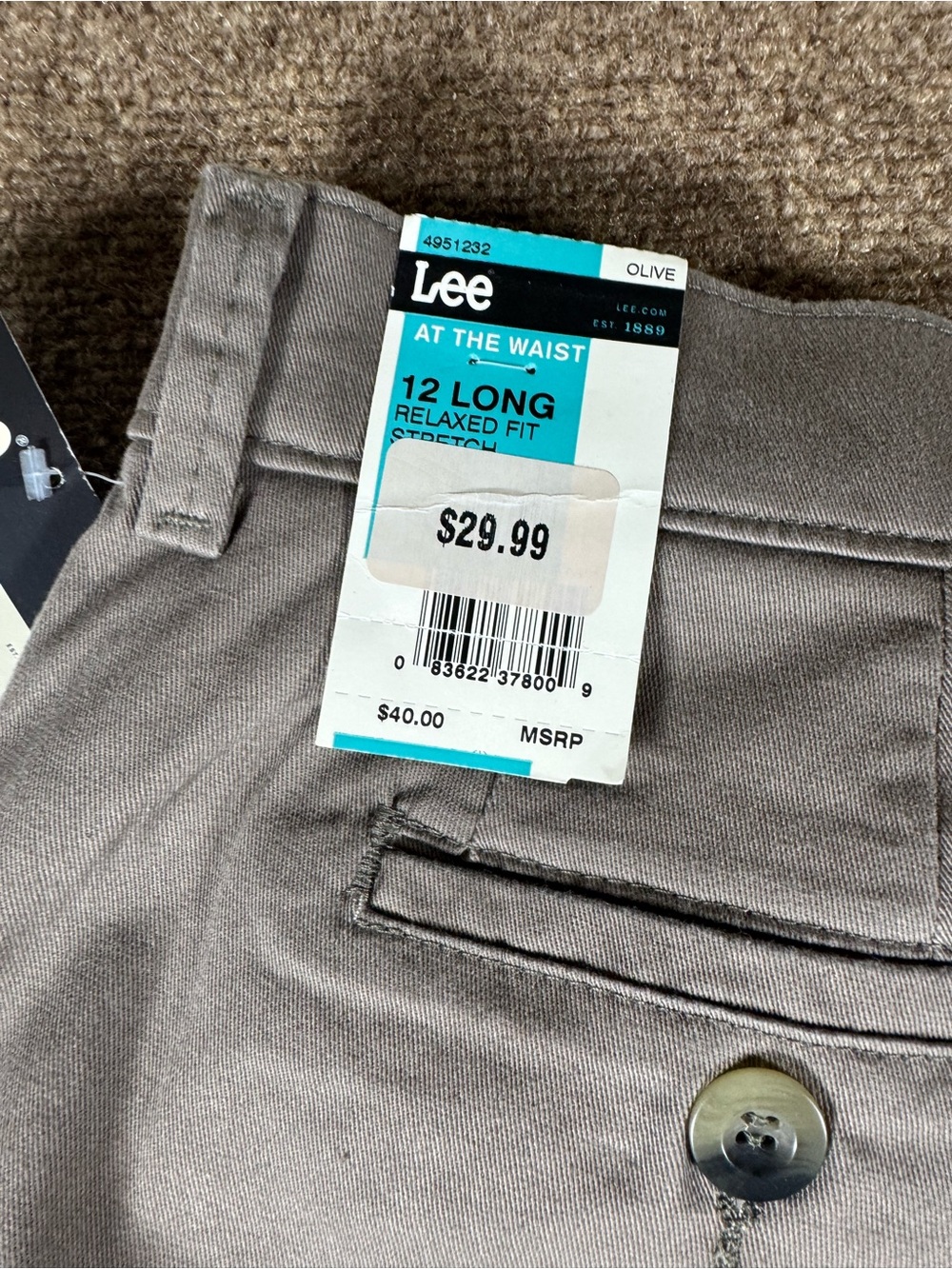 Lee Relaxed Plain Front Straight Leg Gray Brown Pants Size 12 Long - Picture 5 of 12